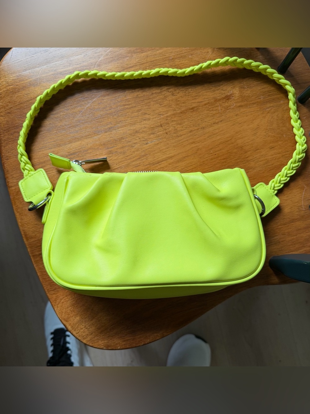 Lo Miel Neon Yellow Braided-Strap Shoulder Bag Purse - Picture 2 of 4